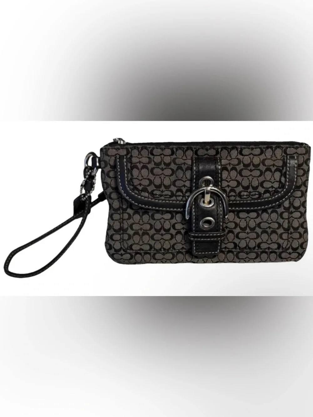Coach SoHo Mini Signature Canvas Wristlet in Black and Gray, Excellent Condition